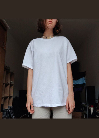 Футболка 100% хлопок белая оверсайз базовая унисекс из хлопка широкая майка с рукавами женская мужская коттон No Brand - (303137309)