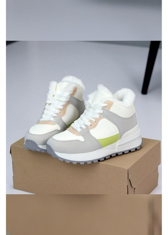 Зимові високі хайтопи жіночі на хутрі — білі з сірими вставками Jiao Li Mei кросівки білі зими (355336158)