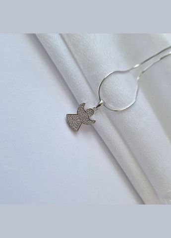 Срібна підвіска кулон Янголятко в Білих каменях срібло 925 проби Родоване 2127п 1.58г No Brand (306743233)