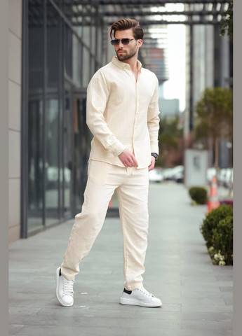 Бежевий демісезонний костюм чоловічий натуральний дихаючий матеріал льон бохо No Brand