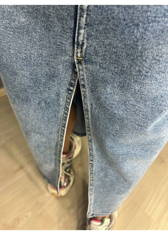 Спідниця жіноча джинсова 505 довга великі розміри з розрізом стрейч блакитна Moss (328057021)