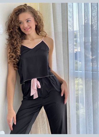 Черная всесезон пижама женская майка майка + брюки No Brand