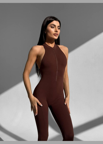 Спортивный комбинезон (длинный) с чашками и пуш-ап шоколадного цвета, размер S Trends комбинезон-брюки однотонный коричневый спортивный
