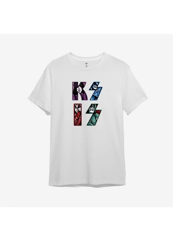 Біла рок-футболка з принтом "kiss" (10455035963) з коротким рукавом ТiШОТКА