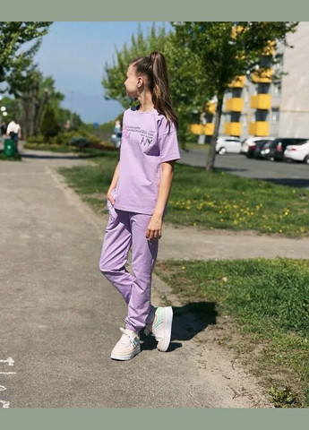 Фіолетовий літній комплект для дівчинки підлітковий (футболка+штани) hc (h001-6423-057-33) No Brand