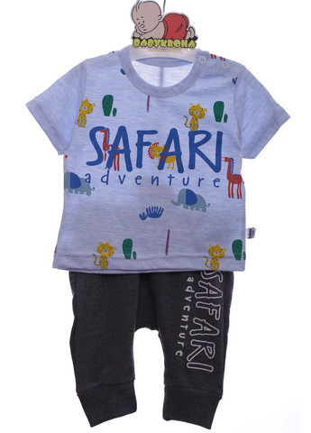 Синій літній костюм трійка для хлопчика двонитка "сафарі" синій 62 см (44862) Beboo