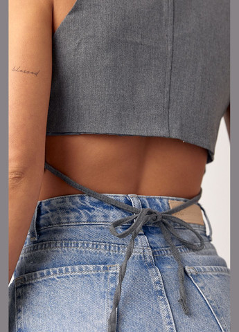 Серый женский женский жилет с воротником и завязками на спине - серый Lurex - демисезонный