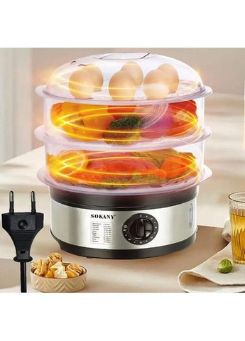 Електрична пароварка з 3 рівнями скороварка з автоматичним вимкненням і захистом від перегріву (FS346) Sokany (361385260)