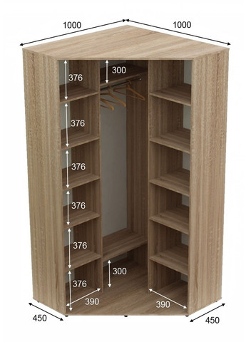 Шкаф-купе двухдверный угловой 100*100*230 Дуб Сонома ДСП/Зеркало с пескоструйным рисунком Угол-1 Алекса (360459682)