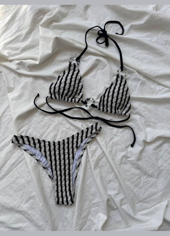 Черно-белый женский купальник 3в1 раздельный с парео baeli черно-белый No Brand