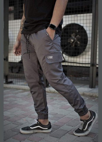 Штани карго котонові сірі чоловічі з накладеними кишенями з світловідбиваючим принтом Without (322652537)