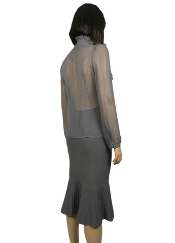 Серая демисезонная женская блуза с жабо lw-332065 серый Lowett