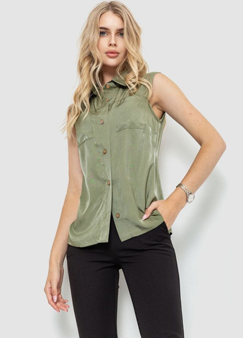 Хаки блуза без рукавов однотонная, цвет хаки, Ager