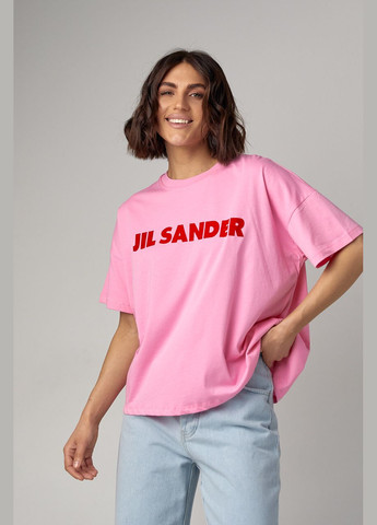 Рожева літня трикотажна футболка з написом jil sander 321032 з коротким рукавом Lurex