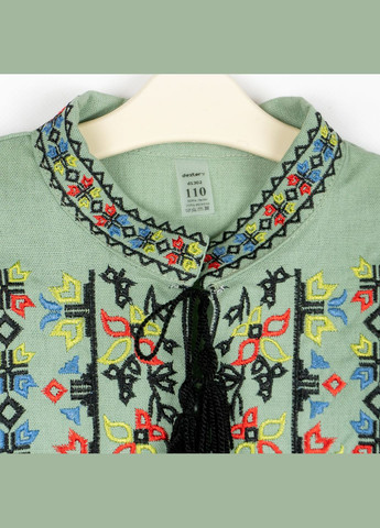 Хакі (оливкова) демісезонна вишиванка для хлопчика з довгим рукавом квітковий орнамент dexter's