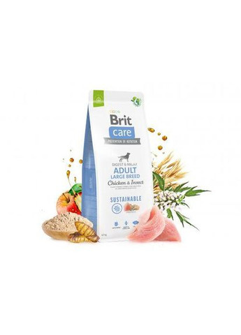 Сухой корм Dog Sustainable Adult Large Breed для собак больших пород, с курицей и насекомыми, 12 кг Brit Care (349823579)