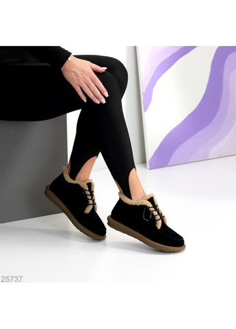 женские зимние ботинки feona, черные/бежевые, натуральная замша, натуральный мех, утепленные No Brand