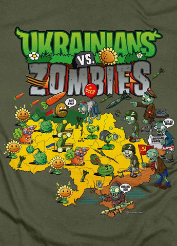 Хаки футболка. Авторский принт. Украинцы против Зомби (по мотивам Plants VS Zombies) от Art Forest (292313263)