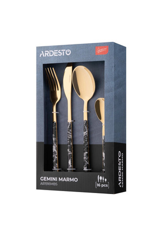 Набір столових приборів Gemini Marmo, 16 приборів, нержавіюча сталь, пластик, золотисто-чорний Ardesto (314979967)