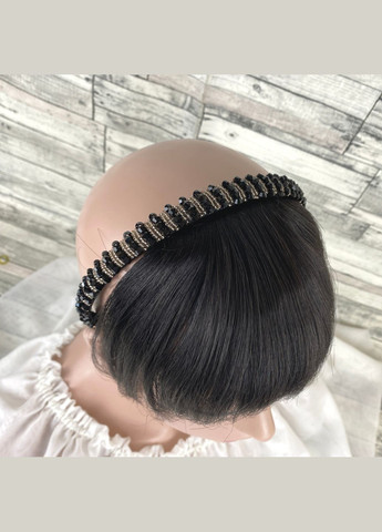 Челка накладна темно-коричнева пряма з обручем зі стразами з натурального волосся No Brand 5039 (304766033)