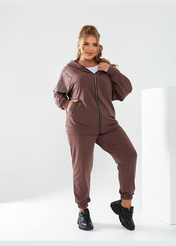 Жіночий трикотажний спортивний костюм батал великий розмір з капюшоном з декорацією зі стразів чорний на змійці Bonita Спортивний костюм (322111902)