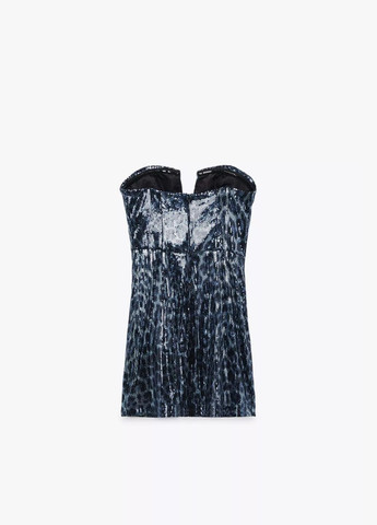 Синее кэжуал платье в пайетки Zara однотонное