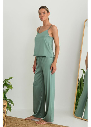 Зелена всесезон комплект шовковий з брюками shalfey майка + штани Forly