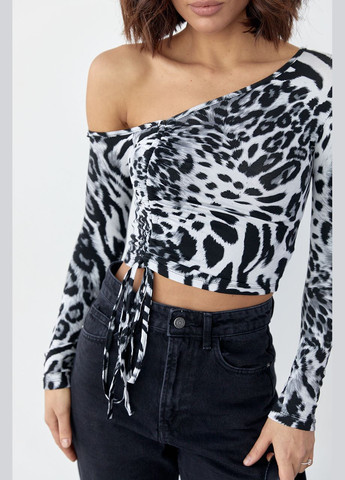 Леопардовый кроп-топ с открытым плечом Liton (296909128)