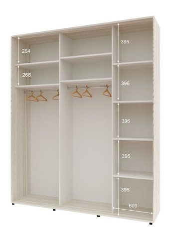 Шкаф-купе трехдверный Комфорт Мебель 180*60*210 см Дуб Беленый ДСП + Зеркало + ДСП Стандарт Комфорт Меблі (360438581)