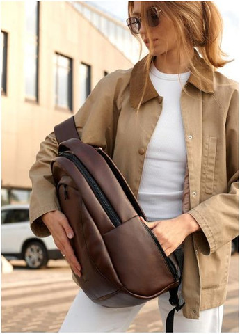 Рюкзак женский из экокожи 15 л городской спортивный с отделением для ноутбука маленький Коричневый 39813 Sambag (355884700)