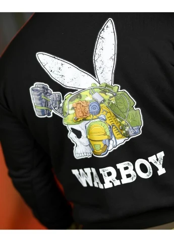 Худі мілітарі чорне чоловіче з принтом "WarBoy", тактичне, трьохнитка петля, 95% бавовна No Brand (392963271)