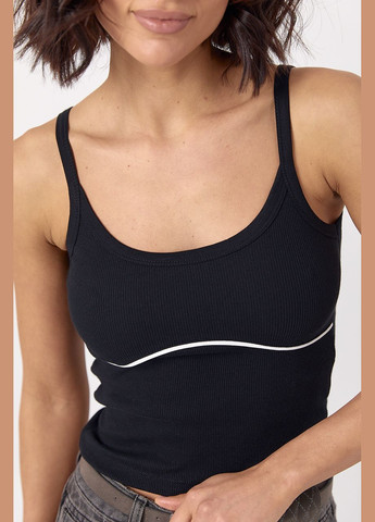 Майка в рубчик с контрастной вставкой под грудью - черный цвет Lurex — 324392853