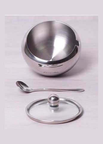 Цукорниця 460мл нержавійка з ложкою і скляною кришкою Kamille (332667347)