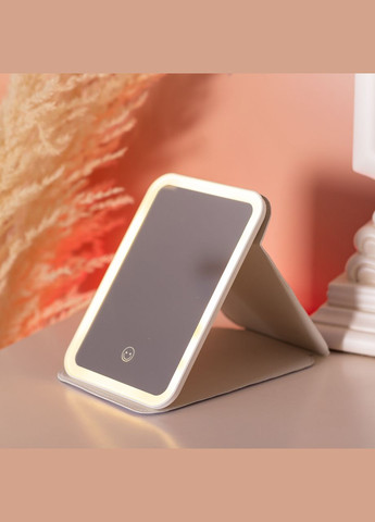 Зеркало с лед подсветкой настольное сложное 19.5х13.5 см косметическое для макияжа Белое HP-10-8AP Yiwu (353503047)