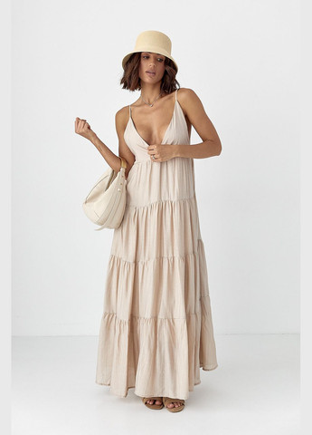 Кофейное свободное платье в полоску Lurex