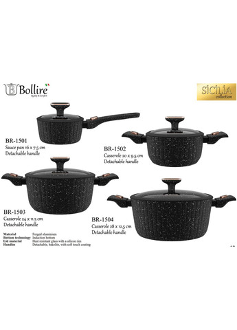 Набір посуду каструль та сковорідок зі знімними ручками SICILIA 7 предметів (A-024726) Bollire (323482464)