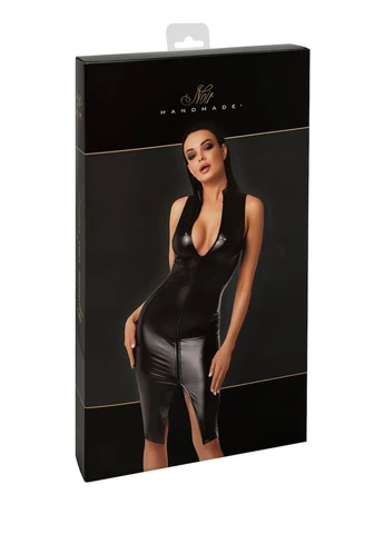 Черное платье f337 powerwetlook midi dress Noir Handmade