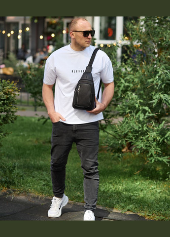 Сумка-слинг мужская черная через плечо из натуральной кожи 32545 Tiding Bag (359380794)