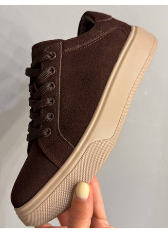 Коричневые кеды женские 85-12 натуральный замш на платформе коричневые Hengji