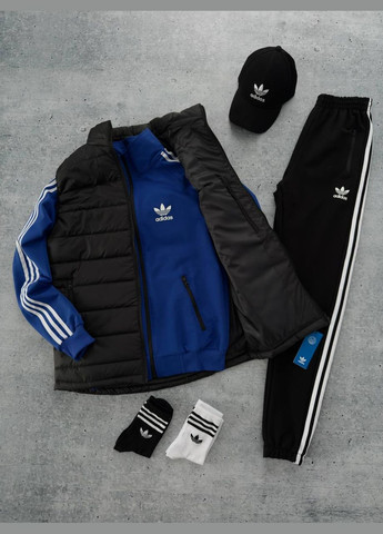 Синий демисезонный 6 в 1 комплект : жилет + кофта + брюки + кепка + 2 пары носков премиум качество No Brand