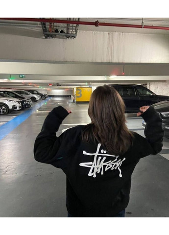 Жіночий стильний худі на флісі з принтом на спині, чорний No Brand (362490413)