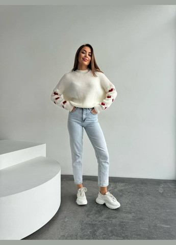 Белый демисезонный свитер оversize акрил/шерсть No Brand