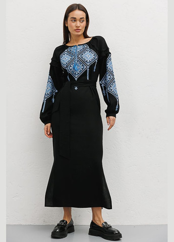 Женское платье-вышиванка черное с ромбами крестиком Arjen (289787427)