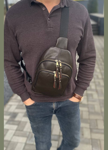 Коричневая сумка натуральная кожа мужская нагрудная слинг SKL brown No Brand (329880785)