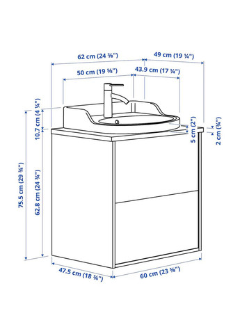Шафа для мийки з висувними ящиками/мийкою/змішувачем ІКЕА TANNFORSEN / RUTSJON 62х49х76 см (s89521488) IKEA (278407108)