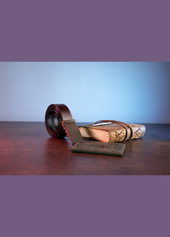 Ремінь з натуральної шкіри з матовою автоматичною пряжкою коричневий 20217 Vintage (329195723)