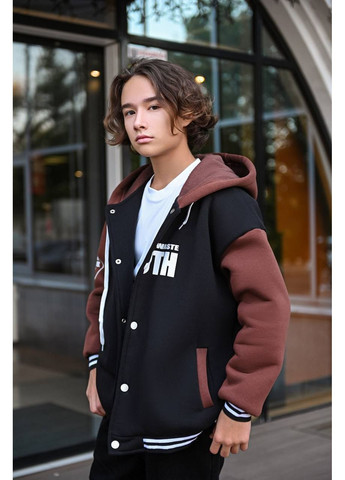 Чорна зимня куртка-бомбер з утепленням і стильним принтом — заміри в описі куртка-пальто DK/DL Мода без кордонів