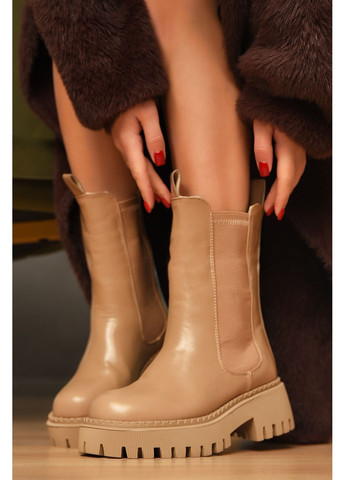 Зимние ботинки женские зимние бежевого цвета казаки Let's Shop без декора из искусственного меха, из искусственной кожи