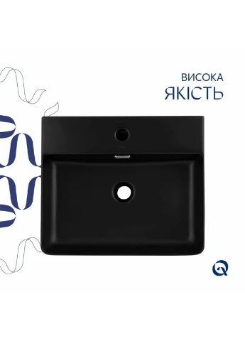 Раковина подвесная черная керамическая прямоугольная с отверстиями для смесителя и перелива Qtap (382354297)