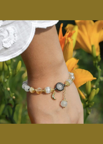 Браслет натуральний Селеніт, Котяче Око синт., Цитрин гранований +вставки, фур-ра гіп-ний сплав d-8мм+- L-18см No Brand браслет (307173552)